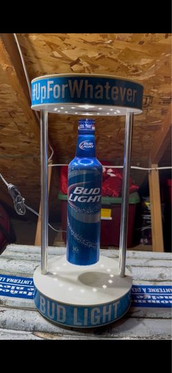 floating spinning bottle Neon Bud Light sign, floating spinning bottle