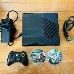 Xbox 360 E Console W/ Cables Controller And 2 Games 