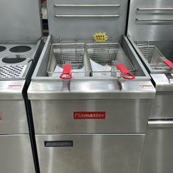 Flamaster FLM-F5-NG 21" Floor Model Natural Gas Fryer, 75-80 lb, 5 Tubes, 150,000 BTU