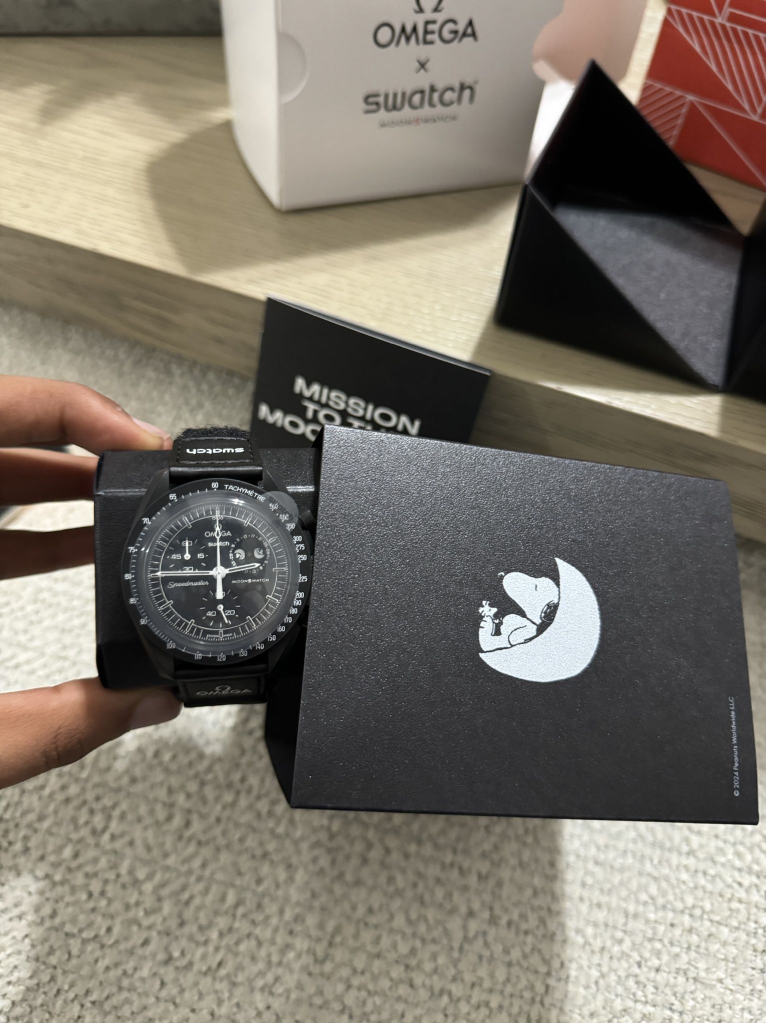OMEGA x Swatch Black Snoopy Moonswatch New MOON Mission to Moonphase  Speed master WITH RECEIPT