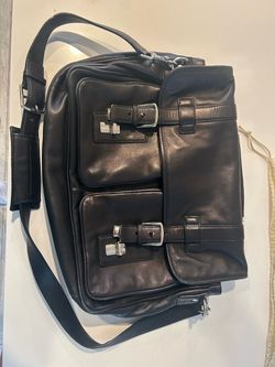 COACH Black Leather Messenger Bag with Buckle Detail