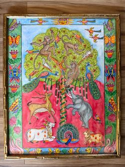 Hand painted folk style tree of life painting