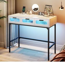 New Vanity Desk with 3 Color LED Lights, Makeup Vanity with with Human Body Induction, Vanity Table