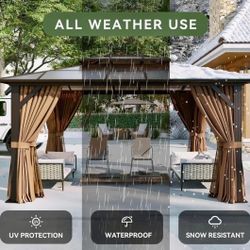 NEW 10x13" GAZEBO WITH DOUBLE POLYCARBONATE ROOF, CURTAINS INCLUDES.