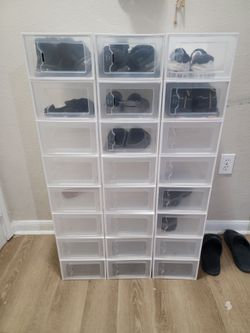 24 pcs Stackable Shoe Storage Box Durable Plastic Sneaker Display Case Organizer