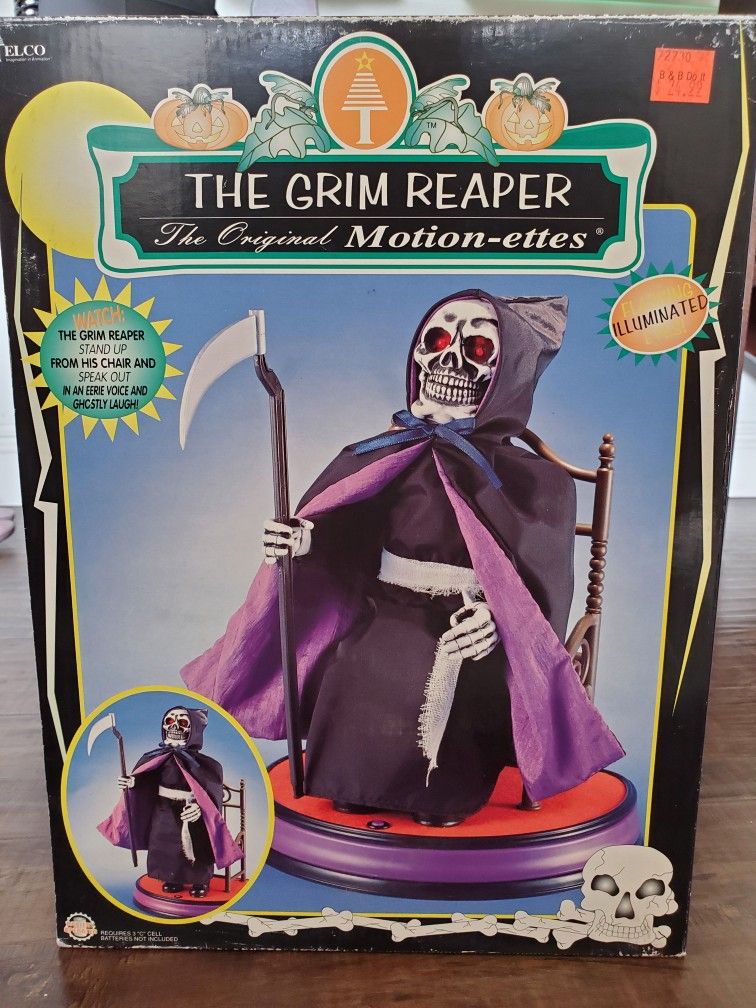 GRIM REAPER 1997 Animated Lighted Halloween Motionette By Telco vintage prop