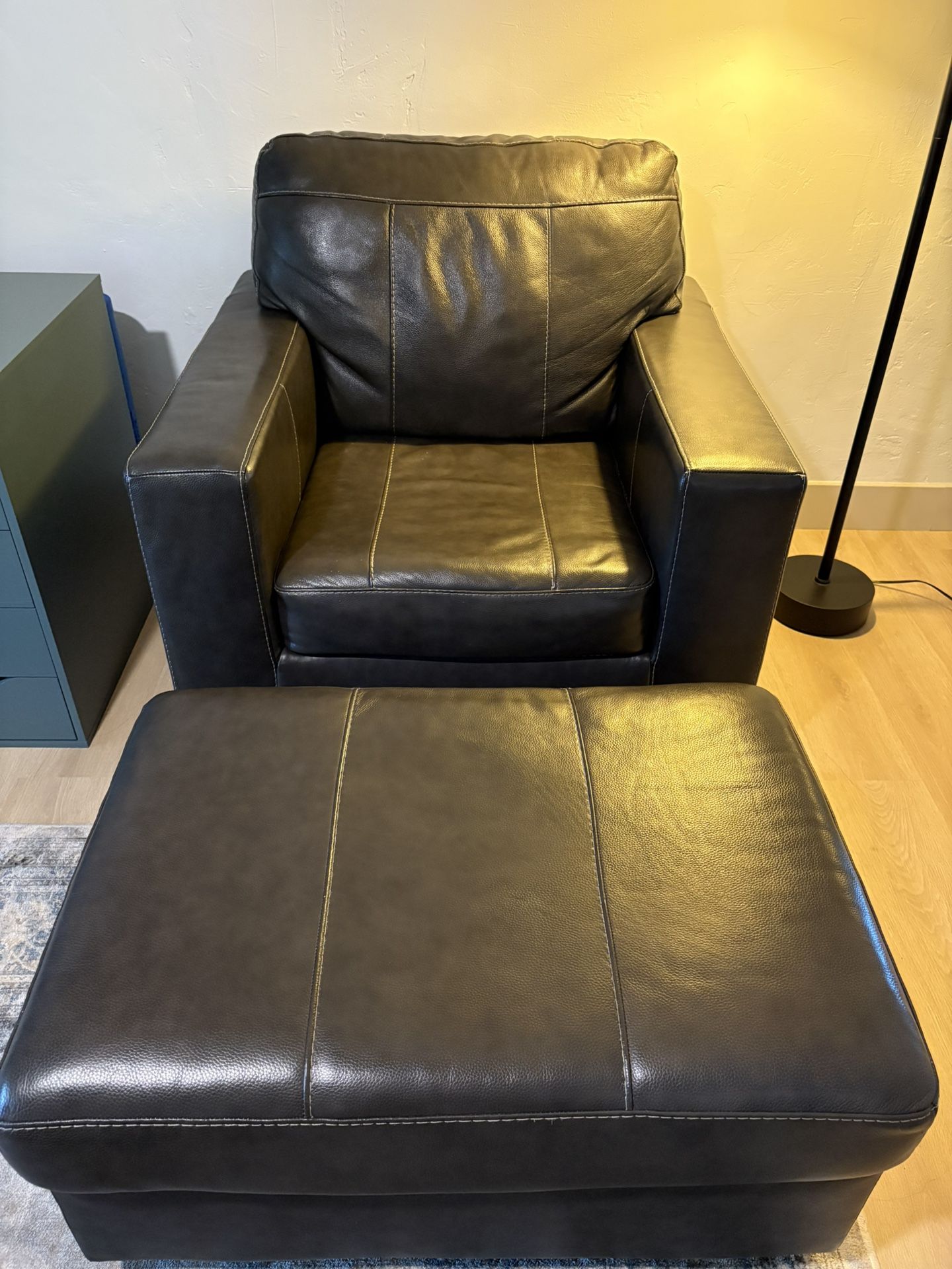 Ashley Morelos Leather Chair and Ottoman