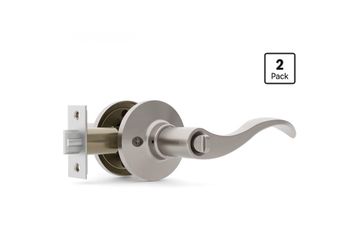 OMANSKO Door Locks for Front Door - 2 Pack Doorknobs for Exterior Door Satin Nickel Standard Door Handle with Lock Entrance Door Levers with Keys