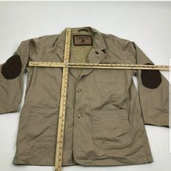 MADISON CREEK TRAVEL JACKET in TAN (CAMEL) w / BRWN LEATHER TRIM NWT MEN'S L HUNTING FISHING TRAIL CASUAL RUGGED TWILL OLD ENGLISH BLAZER KHAKI