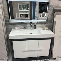 48" Freestanding Anthracite Gray&White Hotel Design Bathroom Vanity
