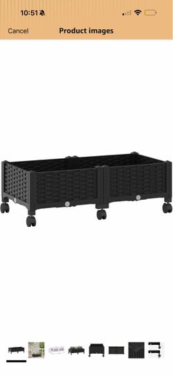 Black Garden Planter with Wheels, 31.50 x 15.75 x 11.42 in, PP polypropylene, deep soil capacity, modern design, patio balcony terrace, easy setup 122