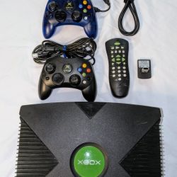 Original Xbox Console Bundle – 2 Controllers + Remote + Cables – Clean & Working