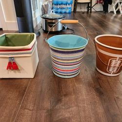 3 Baskets, fabric , metal and plastic, good condition 