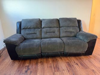 3-Seat Reclining Sofa Gray Microfiber
