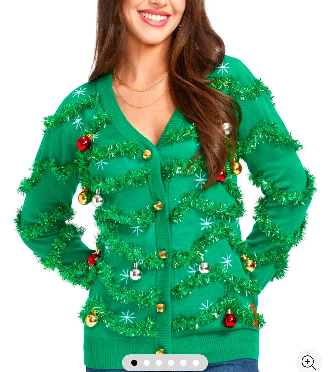 WOMEN'S GAUDY GARLAND UGLY CHRISTMAS CARDIGAN SWEATER