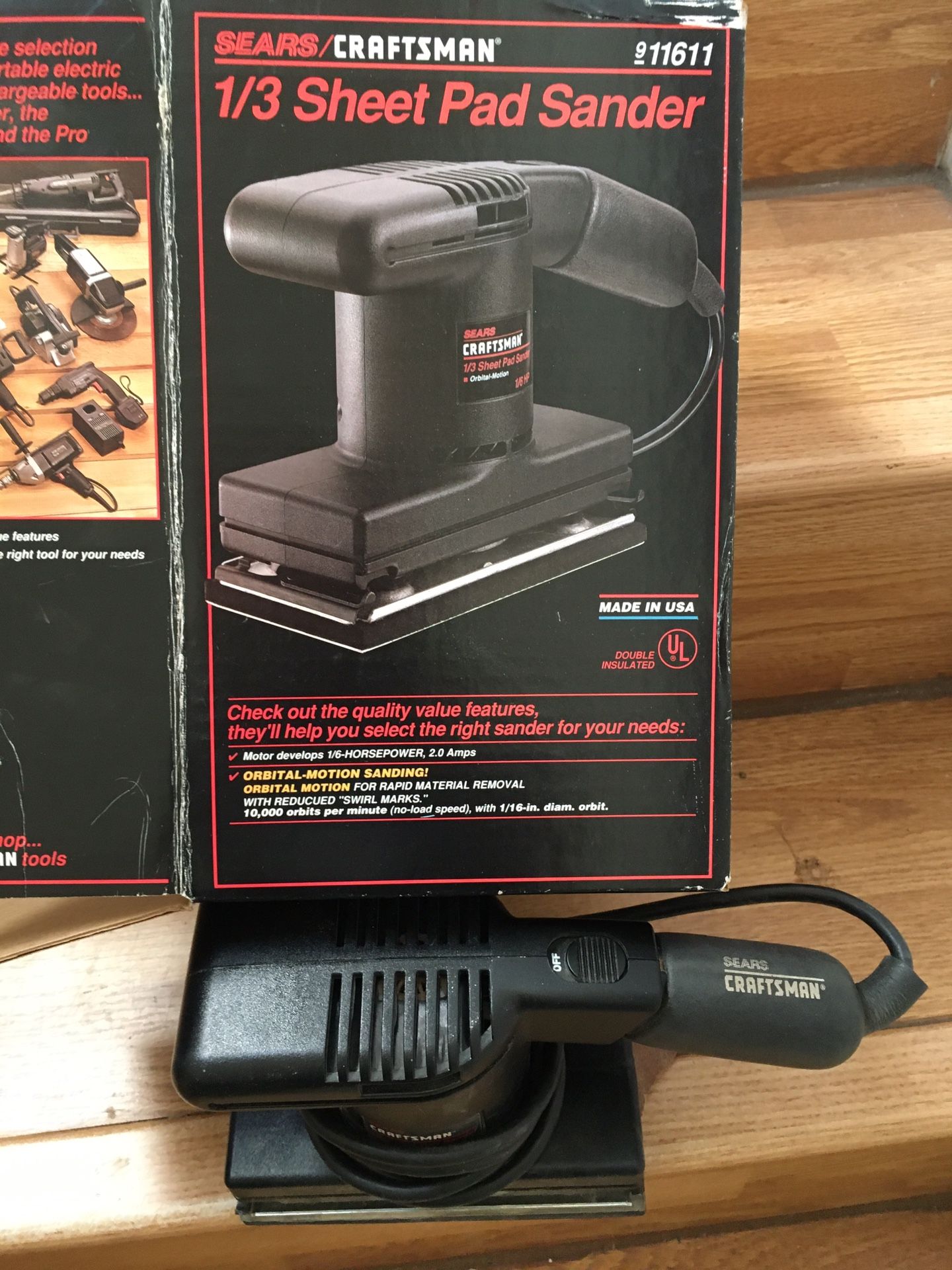 Sears Craftsman 1/3 sheet pad sander, #11611, box and manual