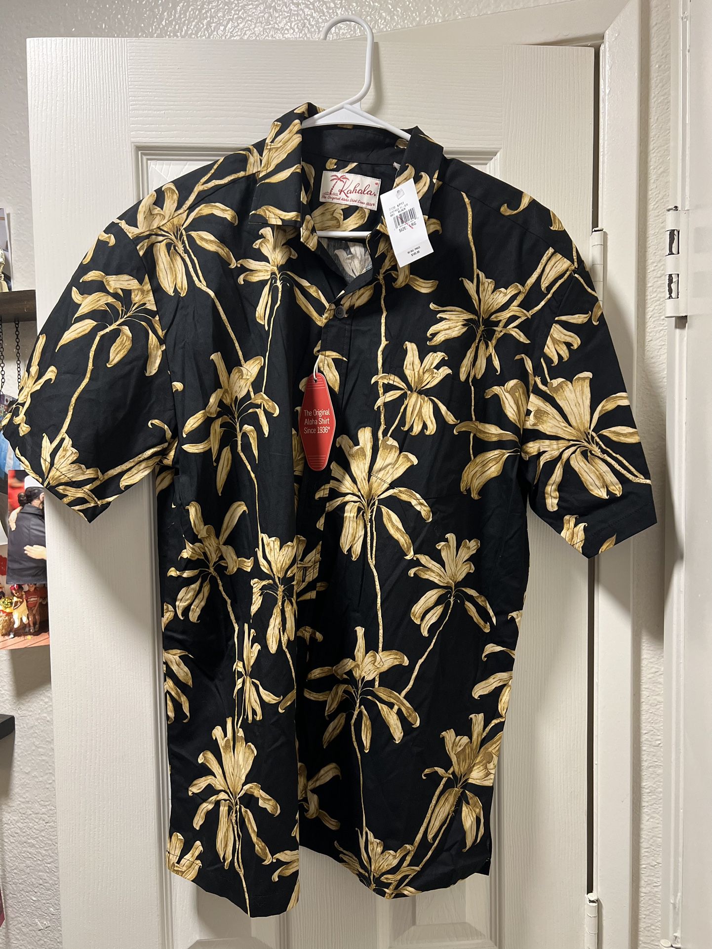 BRAND NEW Black Kahala Button Down Vintage Ti Leaf Aloha Shirt sz L