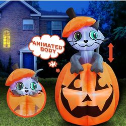 Joiedomi 5FT Halloween Inflatable Yard Decor - Animated Pumpkin with LED Cat