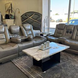Gray Power Reclining Living Room Set Sofa And Loveseat 