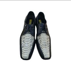 Men's White Diamonds Lace-Up Python Snake And Ostrich Leather Shoes Size 11 NWOB