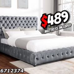 Queen grey wingback bed with ortho mattress included !