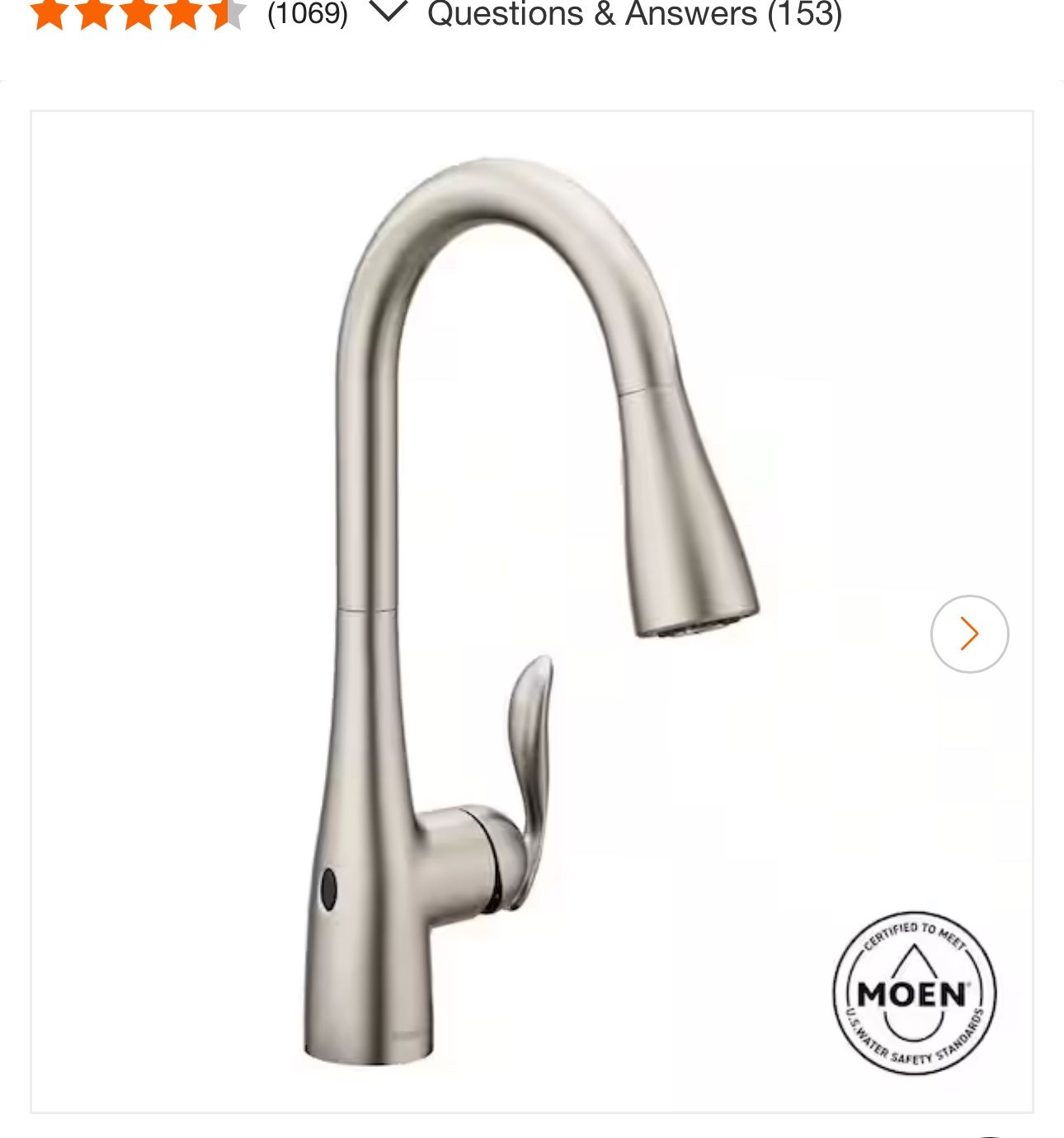 MOEN Arbor Spot Resist Stainless 15.5 in. H Touchless Pull Down Sprayer Kitchen Faucet with 360 Degree Spout Swivel