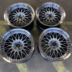 Work Wheels Vsxv Black Silver Wheels Double Flow Set of 4 Rims 18"" 9.5J +25 (5X100) New