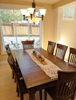 Dark Wood Dining Table with 8 Chairs