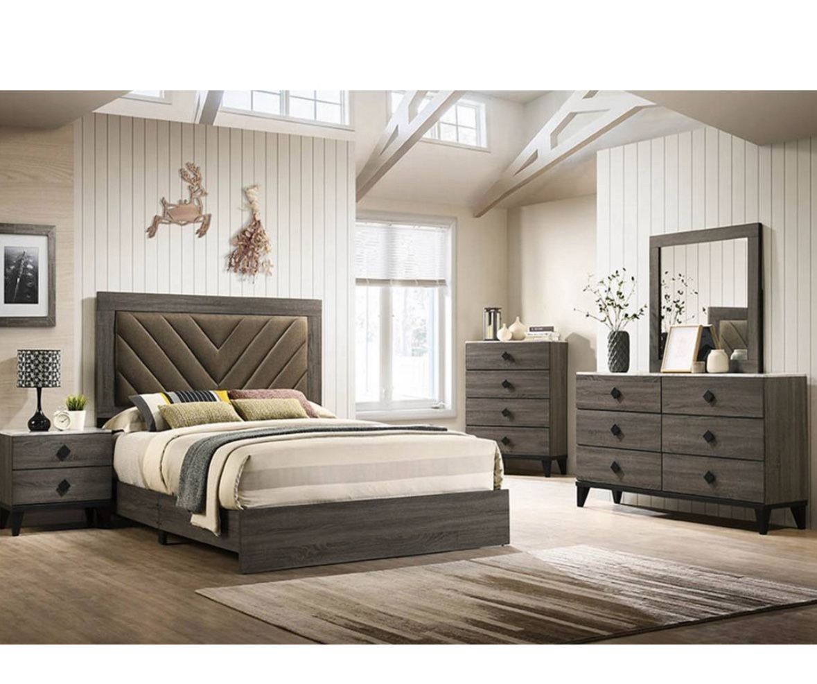 4- Pc Bedroom set Dresser,Mirror Nightstand (1) Queen size bed frame Not including Mattress and Box Sp
