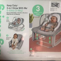 Ingenuity Keep Cozy 3-in-1 NIB Grow With Me Baby Bouncer / Rocker (6–40 lbs)