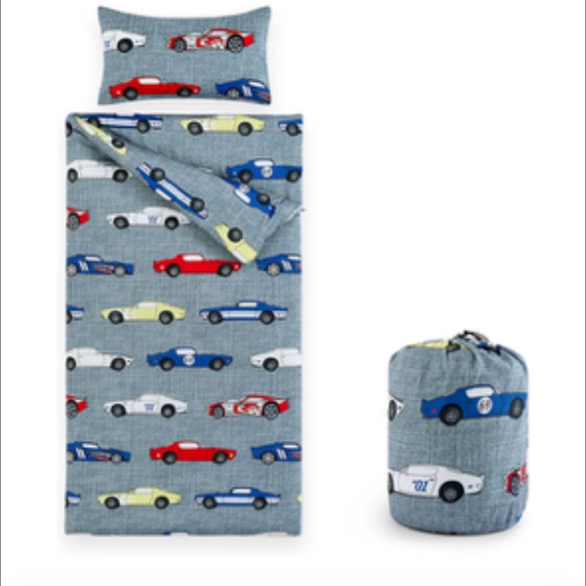 Wake In Cloud - Sleeping Bag Zippered, Nap Mat with Matching Pillow for Kids Boys Girls Sleepover Overnight Travel Slumber Bag, Sports Race Cars Super