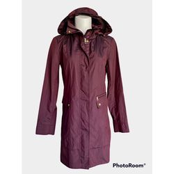 Cole Haan Signature Packable Hooded Raincoat Back Bow Plum Sz XS EUC