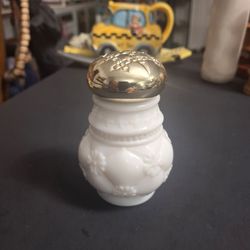 Avon Moonwind White Milk Glass Powder Sachet Shaker W/Goldtone Lid, Almost Full Of Dusting Powder, Bird Of Paradise-Vintage 70's 1.25 OZ