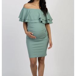Sage Off The Shoulder Fitted Maternity Dress