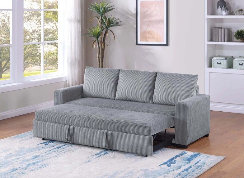 Brand New Grey Corduroy Adjustable Sofa Sleeper 