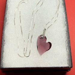 Swarovski Amethyst Heart Italian Serling Silver 18” Handmade Necklace Valentines Day Present