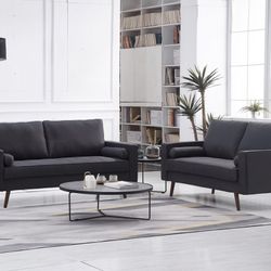 2PC DARK GRAY Linen Stationary Living Room SET