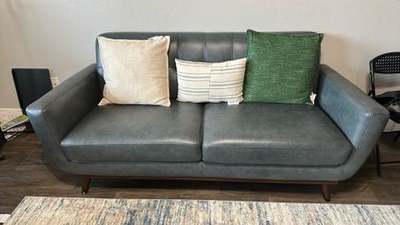 Like-New Greyson Blue Leather Sofa & Loveseat-From Rooms to go – $1,800 or best offer
