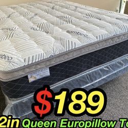 Queen Bamboo Plush Comfort Europillow Top 12inch Mattress!!