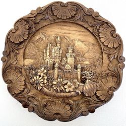 Vintage Neuschwanstein Castle of Bavaria 3D Resin Wood Carved Wall Hang