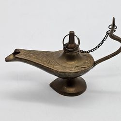 Vintage Solid Brass Ornate Small Aladdin Lamp For Oil Incense Burning