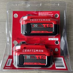 New CRAFTSMAN V20 20 -Volt 2 -Pack Lithium-ion ( 4.0 Ah 4.0 Ah Battery )