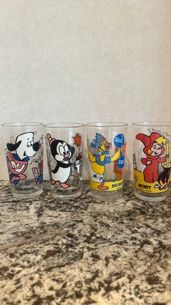 Vintage Cartoon Character Drinking Glasses Set of 4