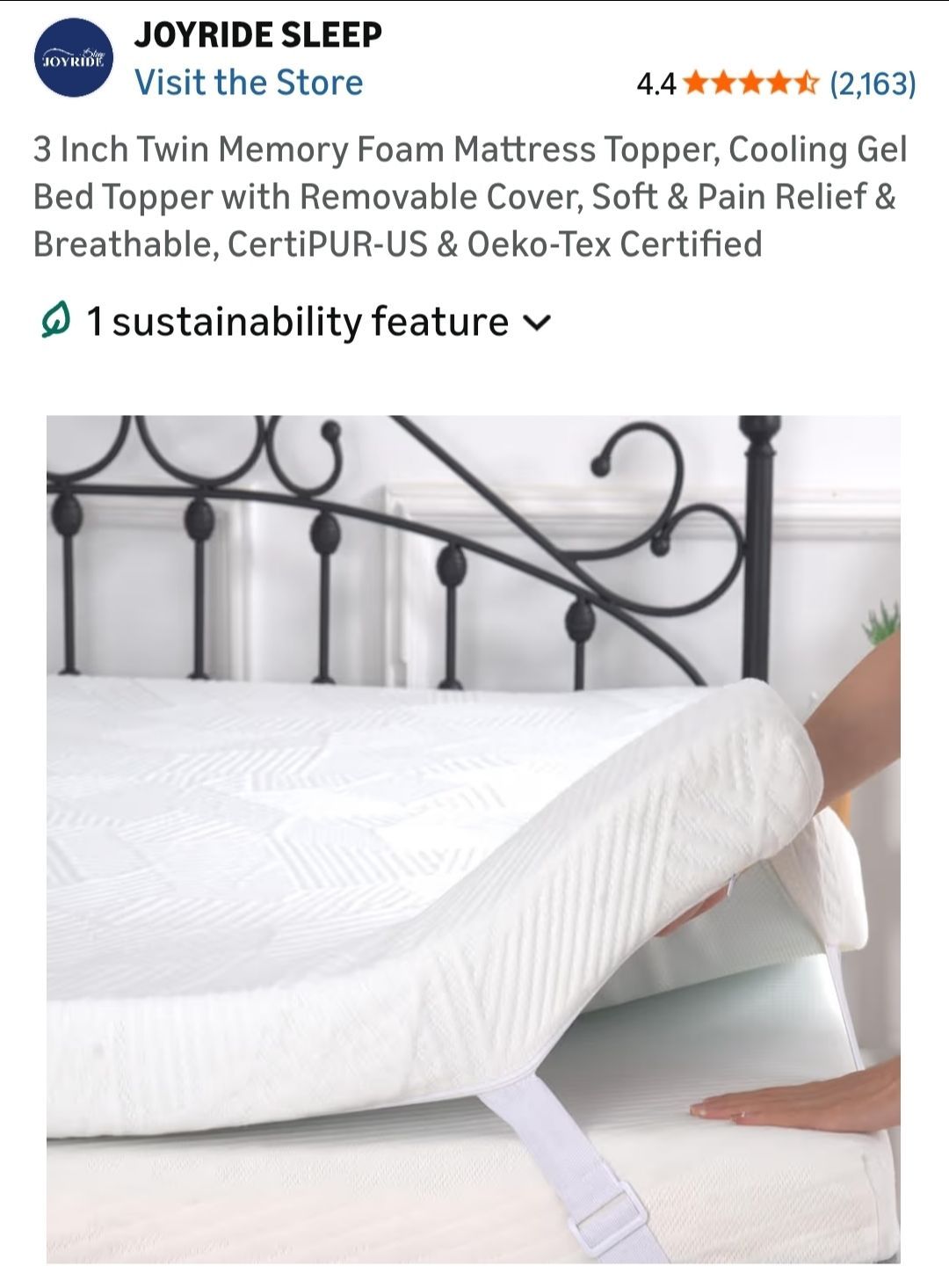 Joyride Sleep 3 Inch Twin Firm Mattress Topper, Cooling Gel with Removable Cover, Soft & Pain Relief