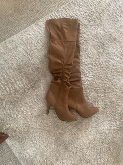 Tan Suede Over-the-Knee Heeled Boots
