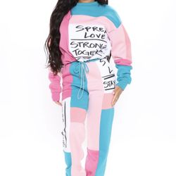 Fashion Nova Teal & Pink Sweatshirt Set