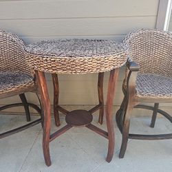 Expensive Wood PATIO SOLID 2 BAR STOOLS 