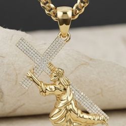 Lab diamond/Diamond stimulant Cross of Redemption Pendant - 14k Gold Vermeil 925 Silver