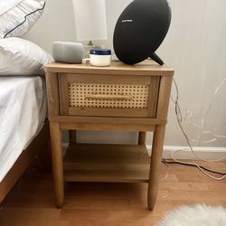 Boho Rattan Nightstand Side Table