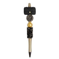 Fashion Fancy Bling Custom Beaded Ballpoint Twist Pen Black Gold